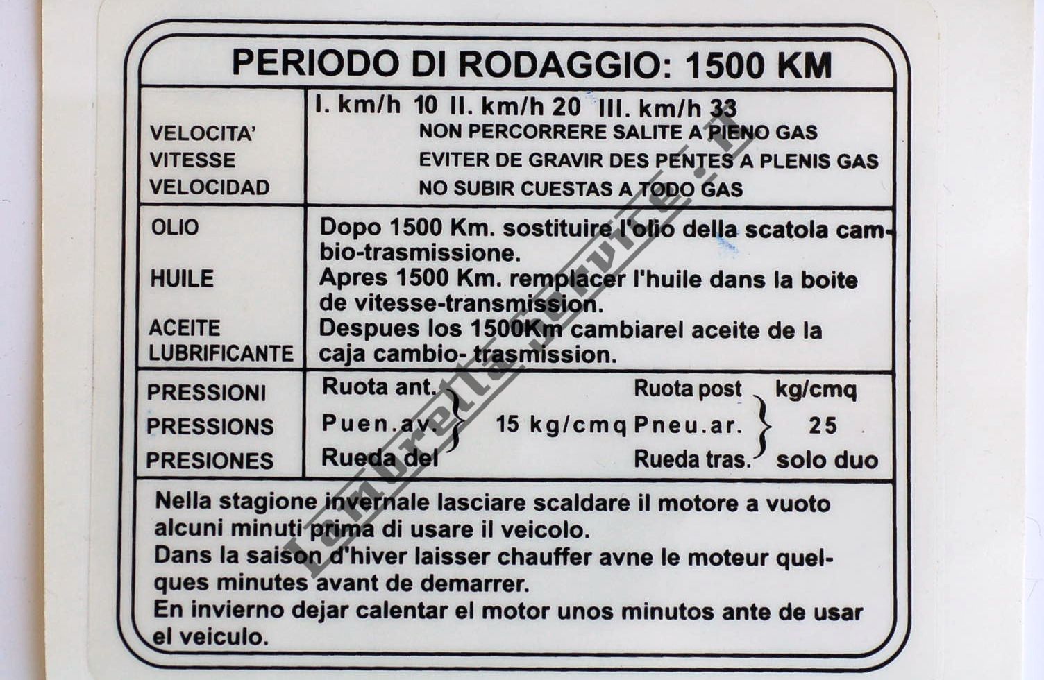 Foto del prodotto - Decal rodaggio